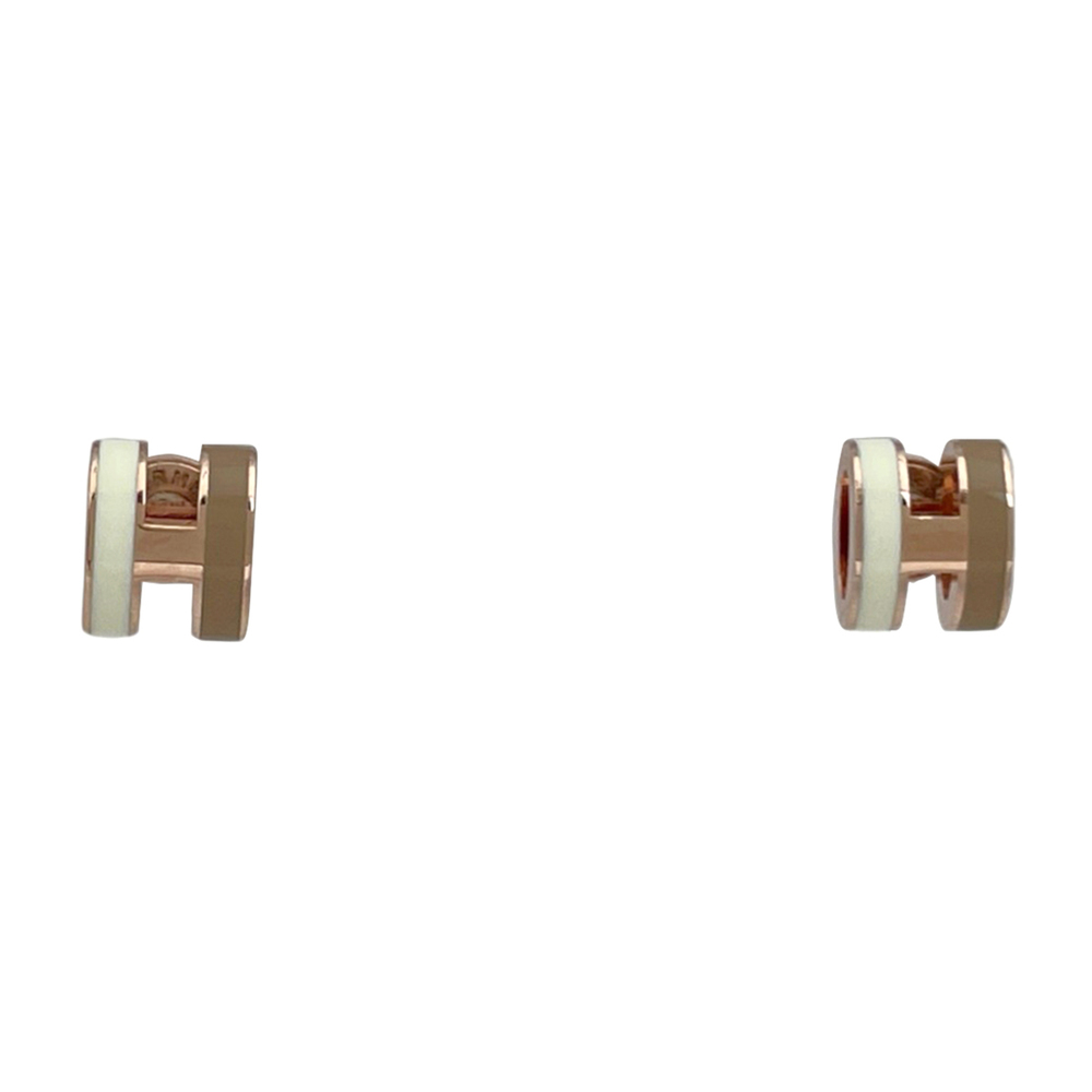 Hermes Mini Pop H Earrings, Metal, White and Pink Gold, Women's